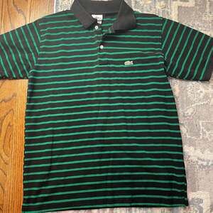 Vintage 90s Lacoste Devanlay Striped Polo Shirt Green and Black Cotton